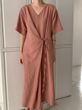 Vintage V-Neck High Waist Solid Color Maxi Dress