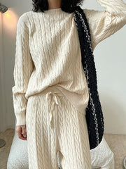 Cable Loose Round Neck Knitted Sweater Top