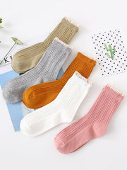 Plain Lace-Up Jacquard Breathable Socks