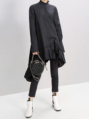 Plain Pleated Cropped Shirt Dress