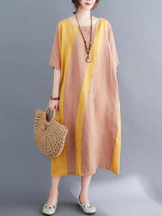 Loose Color Matching Split-Joint Midi Dress
