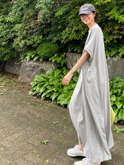 Round Neck Solid Loose Half Sleeves Maxi Dress