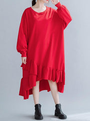 Solid Cropped Split-joint Lacy Sweatshirt Dress