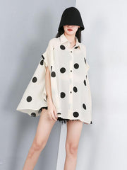 Polka-Dot Lapel Batwing Sleeve Blouse