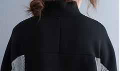 Women Stand Collar Color Block Casual Sweatshirt