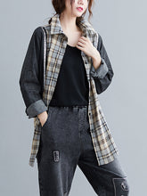 Women Plaid Stitching Loose Shirt
