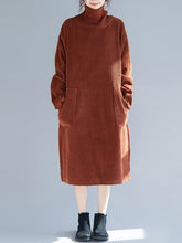 Loose Washing Corduroy Thicken Midi Dress