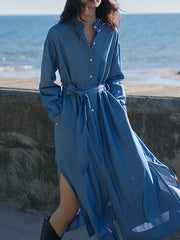 Waist Slimming Split Solid Color Dress