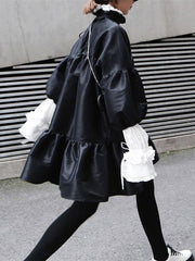 Retro Puff Sleeves Cropped Falbala Mini Dress