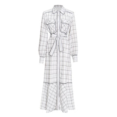 Original Design Plaid High-Waist Midi Dress With Belt