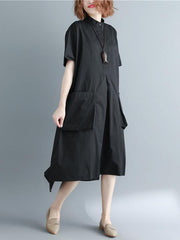 Casual Black Shirt Long Dress