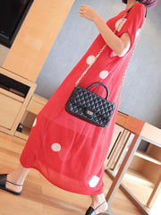 Loose Comfortable Short-Sleeved Polka-Dot Cropped Dress