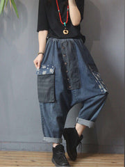 Printed Denim Pocket Loose-Fitting Jeans Pants
