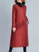 Warm Plaid High-neck Thick Long Dress