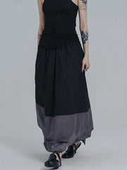 Casual Roomy Black Gray Contrast Color Skirt