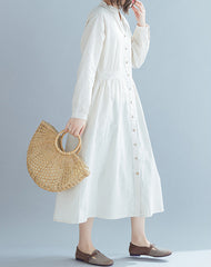 Loose V Neck Solid Color Midi Dress