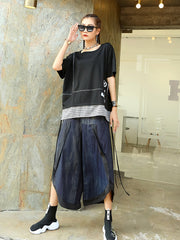 Round Neck Stitching Plaid Short Sleeve T-Shirt