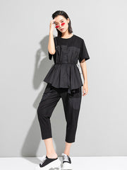Loose Short Sleeves Waisted Solid T-Shirt