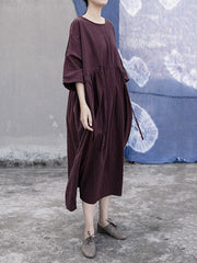 Loose Three-Quarter Sleeve Lace-Up Dress