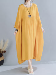 Retro Solid Color Loose Temperament Long Midi Dress
