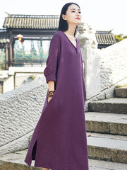 Soft 3 Colors Ramie Cotton Long Dress