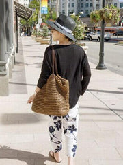 Simple Solid Hand-woven Straw Shoulder Bag