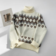 Women High Neck Printed Loose Sweater