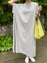 Round Neck Solid Loose Half Sleeves Maxi Dress