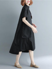 Casual Black Shirt Long Dress