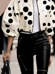 Urban Puff Sleeves Loose Polka Dot Stand Collar Jackets