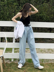 Empire Pleated Loose Jeans Wide-Leg Pants