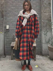 Plaid Long Sleeve Shirt Dress