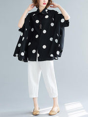 Loose Plus Size Polka-Dot Batwing Sleeve Shirt