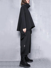 Black Roomy Hollow High-Waist Casual Pants