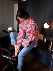 Loose Red Striped Comfortable Shirt