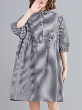New Loose Plaid Puff Sleeve Shirt Dress