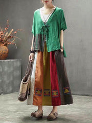 Retro Split-joint Linen Skirt