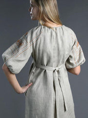 Vintage Embroidered Puff Sleeves Lace-up Long Dress