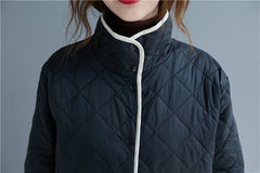 Women Stand Collar Contrast Stitching Casual Jacket