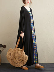 Vintage Applique Round-Neck Dress