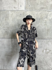 Women Lapel Print Short Sleeve Short Sleeve Two-Piece Set