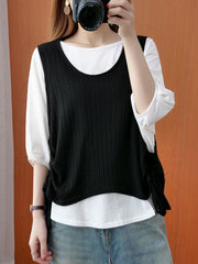 Solid Knitting Vest +Batwing Sleeves T-Shirt