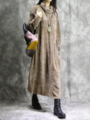 Loose Vintage Split-joint With-pockets Long Dress