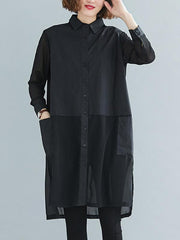 Loose Solid Color Splicing Shirt Dress