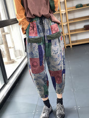 Vintage Print Double Pocket Cover Pants