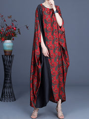 Printed Stitching Bat Sleeve Casual Dress