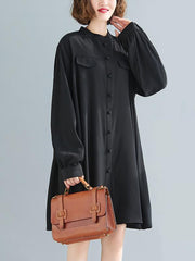 Loose Solid Color Cropped Medium-Length Shirt Dress