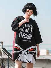 Women Letter Cartoon Stitching Contrast Color Fake Two Piece Dress