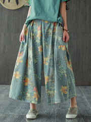 Vintage Loose Print Jean Wide-Leg Pants