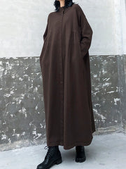 Women High Collar Solid Color Casual Dress